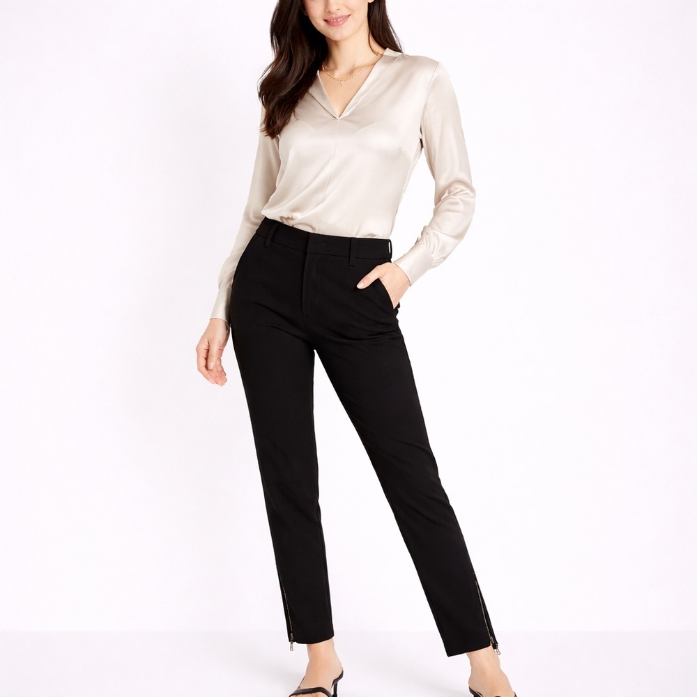 Vince Black Slim Ankle Pants Zip Hem Size 6